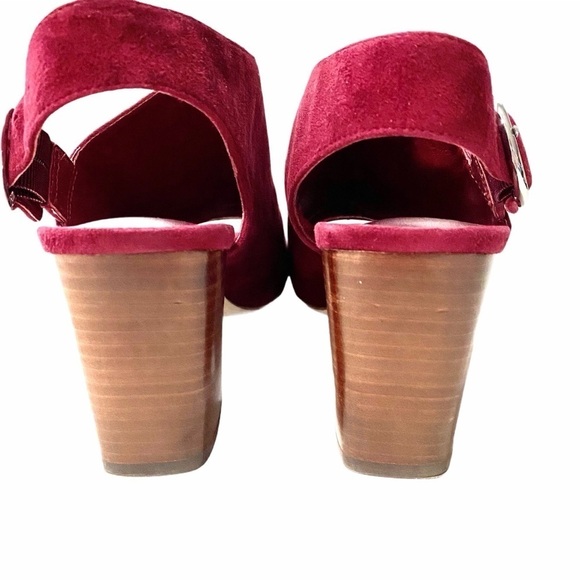 VIA SPIGA Burgundy Suede Slingback Sandals 6.5M Block Chunky Heels Leather - Picture 4 of 14